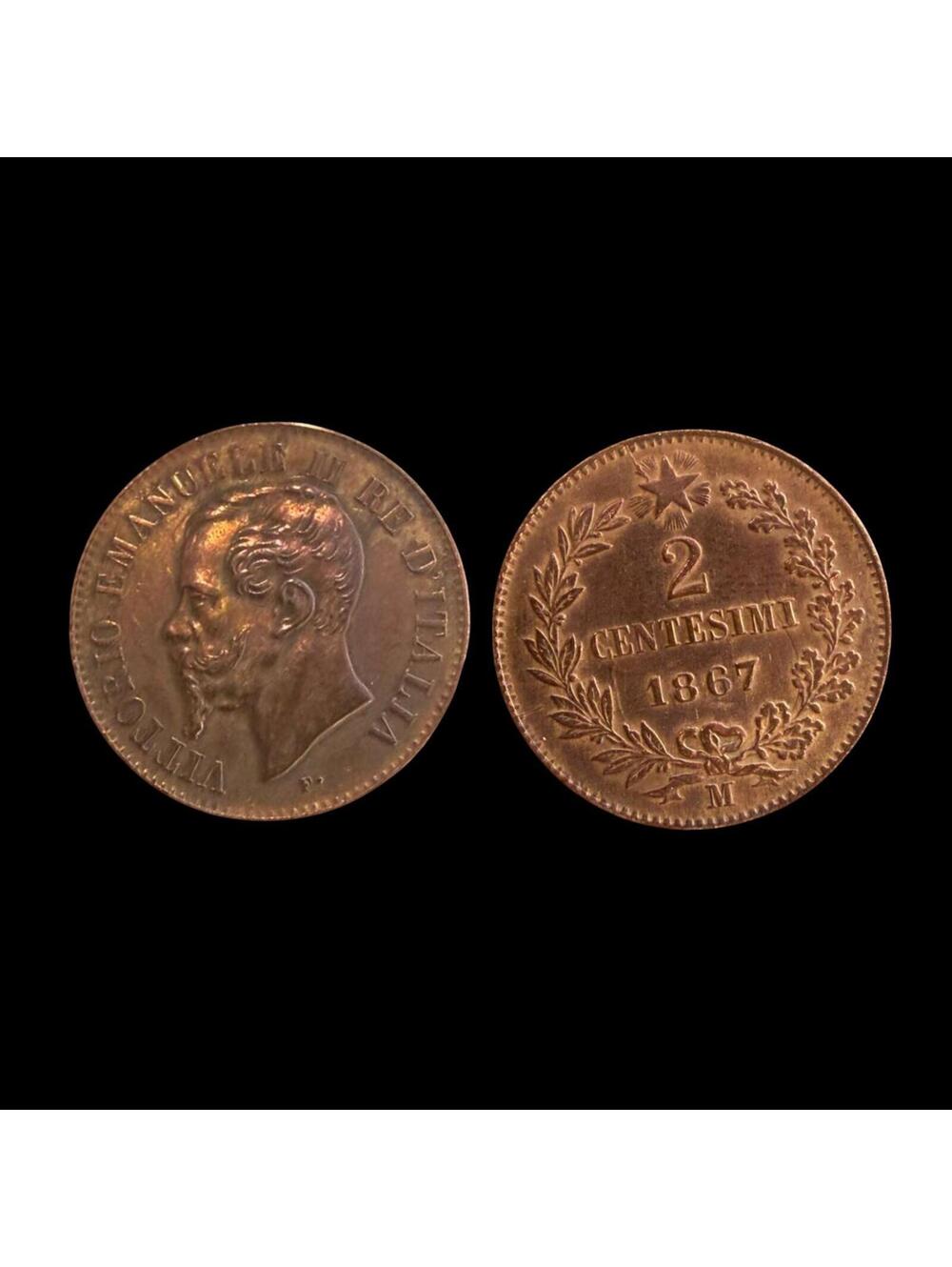 ITALY. 2 CENTESIMI, 1867 VITTORIO EMANUELE II Uncirculated